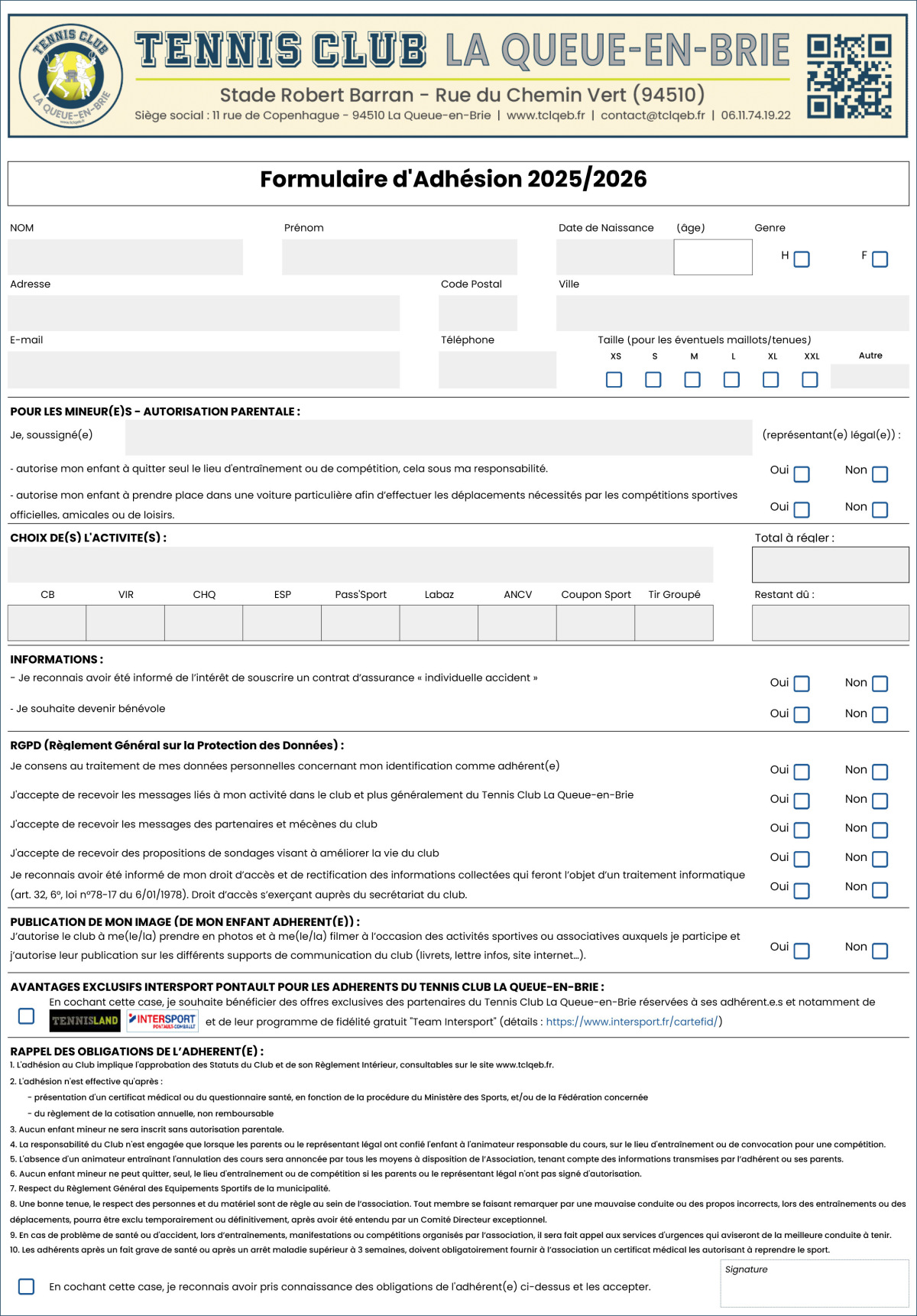 Formulaire d'Adhésion